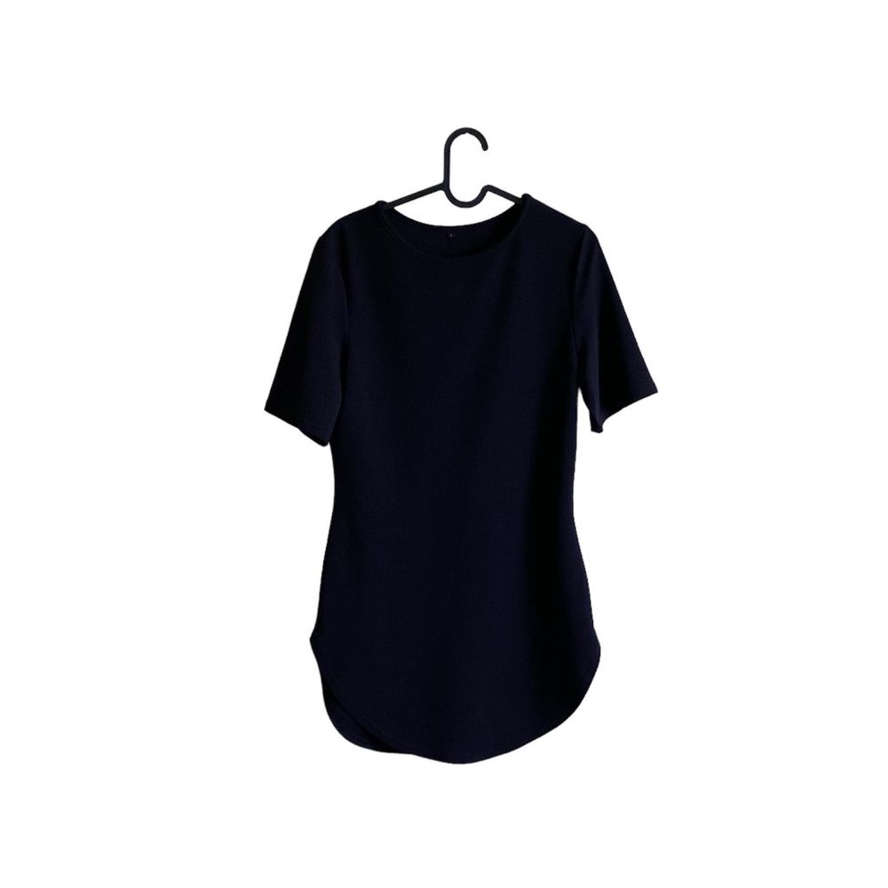 Women's Black Textured Mini Dress Spring Summer LBD Neutral Beachy | Size L